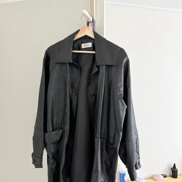 [BUNJANG] Black Boxy Leather Jacket / 블랙 박시한 가죽자켓