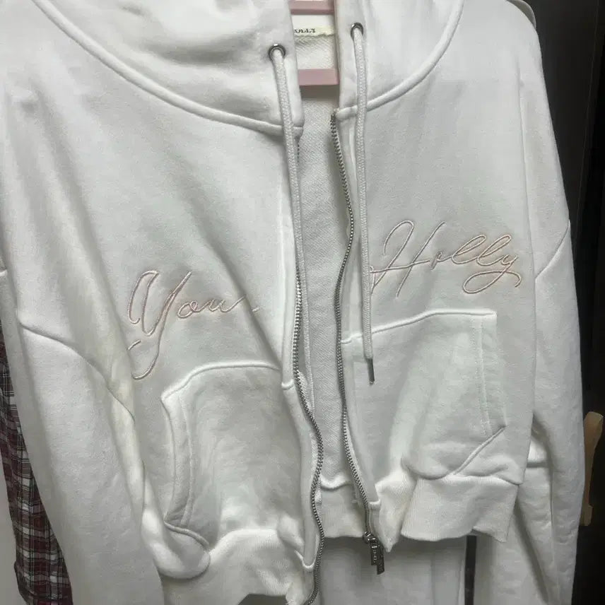 [BUNJANG] White Hood Zip-up Training Set / 화이트 후드 집업 세트 추리닝세트
