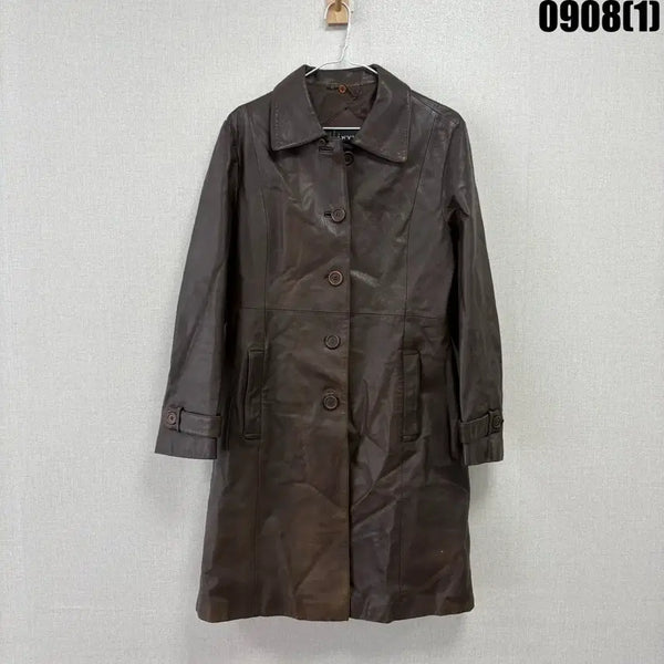 [BUNJANG] Invu Brown Lambskin Leather Coat / Invu 브라운 양가죽 코트 88-98-160