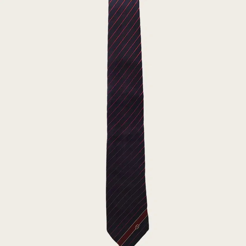 [BUNJANG] Gucci Navy Red Diagonal Stripe Interlocking GG Tie / 구찌 네이비 레드 사선 스트라이프 인터로킹 GG 타이