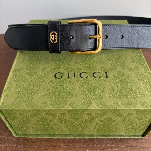 [BUNJANG] Gucci Interlocking G Buckle Leather Belt / 구찌 정품 인터로킹 G 버클 가죽 벨트