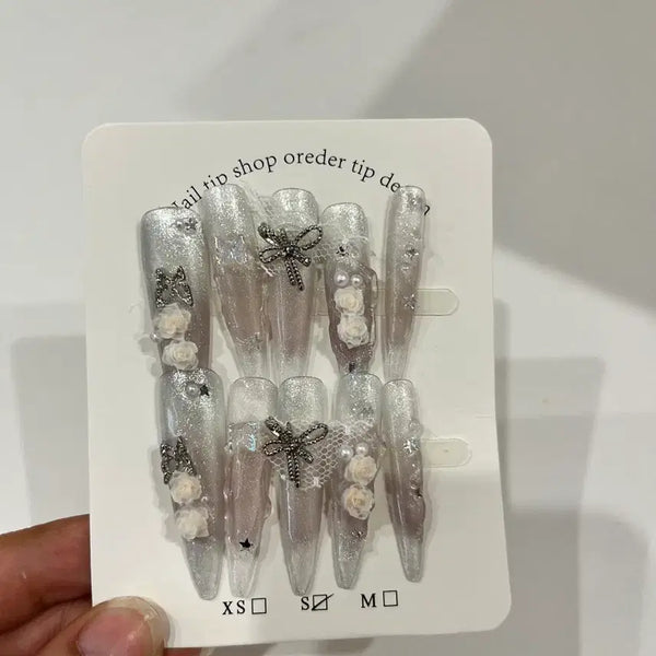 [BUNJANG] Handmade Nail Tips with Magnetic Lace Design / 수제네일팁 s