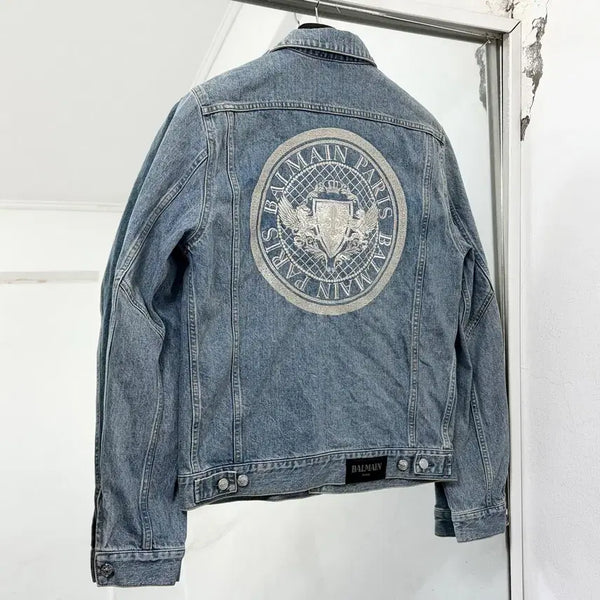 [BUNJANG] Balmain 19SS Embroidered Biker Denim Jacket / 발망 19SS 엠브로이더리 바이커 데님 자켓