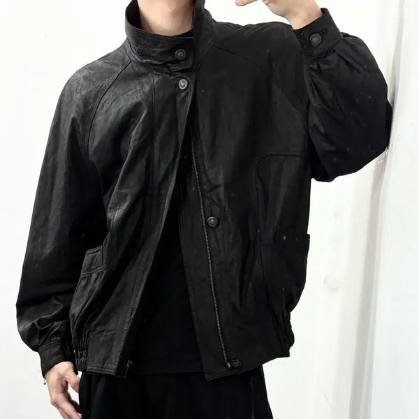 [BUNJANG] Moare Lambskin High Neck Bomber Jacket / Moare 양가죽 하이넥 봄버 자켓