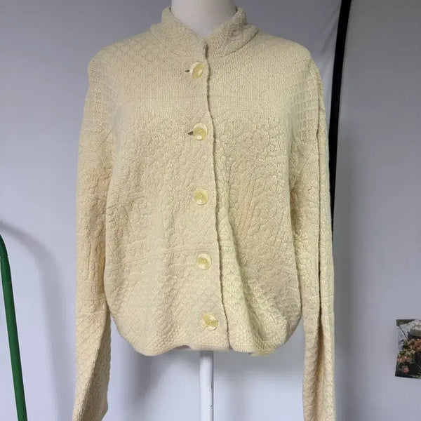 [BUNJANG] Ivory Embossed Embroidered Cardigan / 아이보리 엠보 자수 가디건