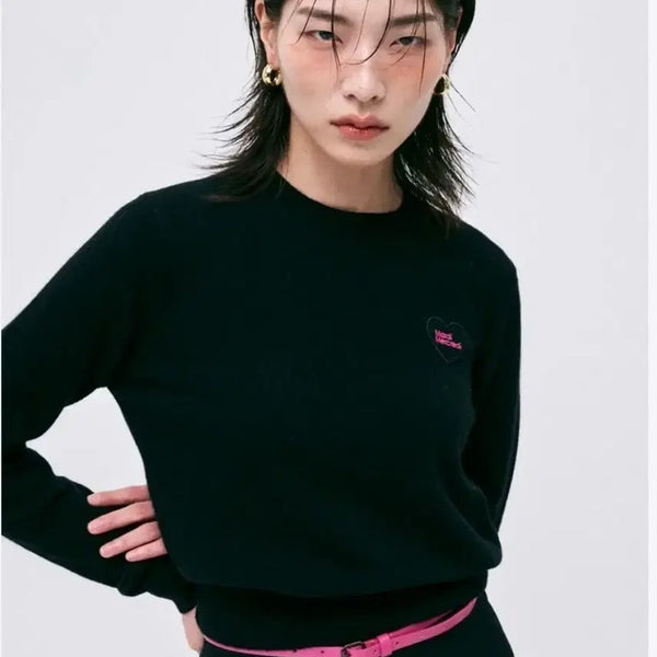 [BUNJANG] Mardi Mercredi Heart Patch Knit Black / 마르디 메크르디 ONE SIZE 하트패치 블랙 니트 55~66