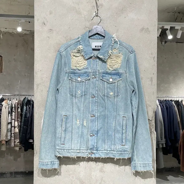 [BUNJANG] MSGM Light Wash Distressed Denim Jacket / msgm 연청 디스트레스드 데님 자켓