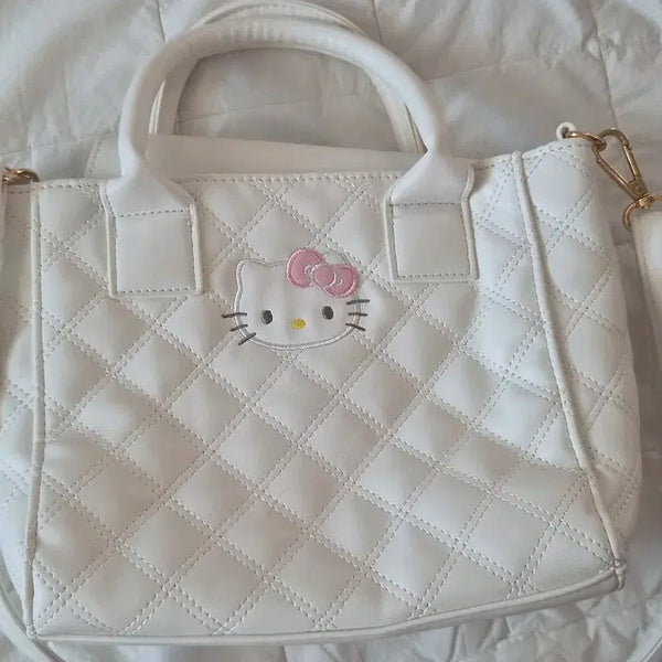 [BUNJANG] Kitty Embroidered Quilted Handbag White / 키티 핸드백
