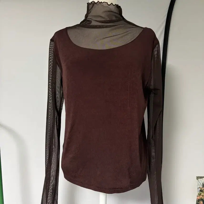 [BUNJANG] Brown Mesh Layered T-Shirt / 브라운 메쉬 레이어드 티셔츠