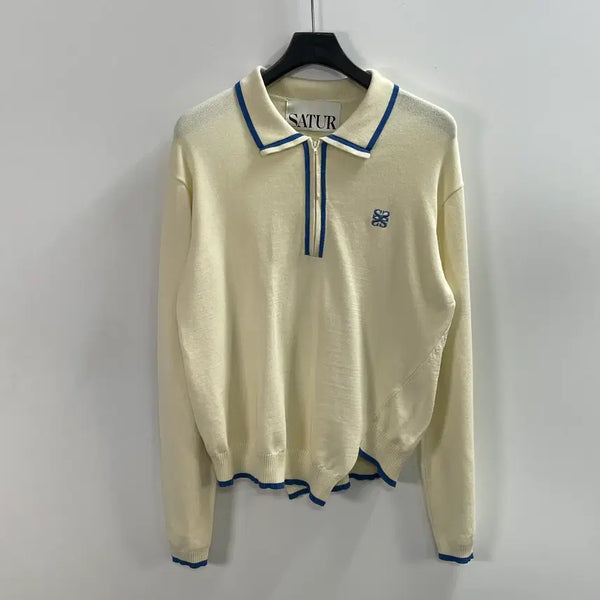 [BUNJANG] SaeTeR Doublelin Ivory Collar Knit / 세터 언발란스 더블린 아이보리 카라니트 (on.2307)
