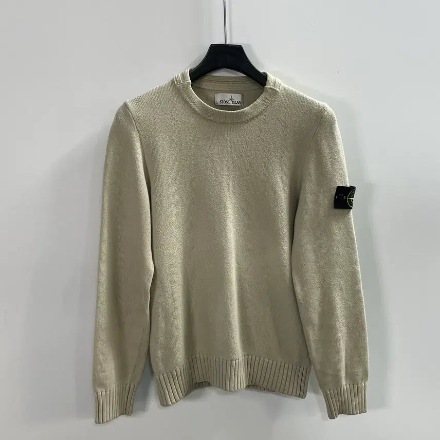 [BUNJANG] Stone Island Logo Patch Light Beige Knit / 스톤아일랜드 와펜 연베이지 니트 (on.2309)