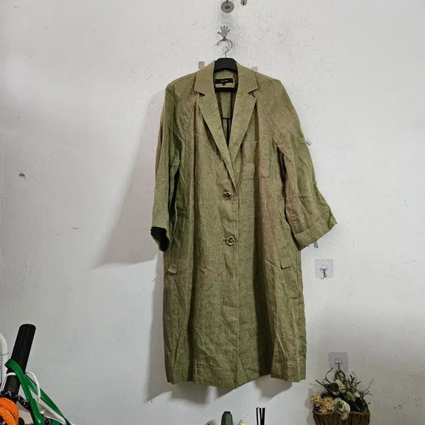 [BUNJANG] Linen Long Jacket - Khaki / 린넨롱 자켓 카키