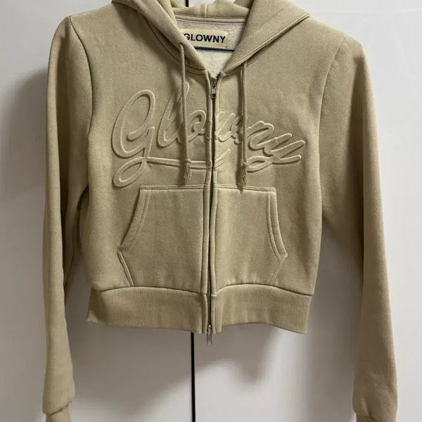 [BUNJANG] Glony Cropped Hoodie (Beige) / 글로니 크롭후드(베이지, 품절제품)