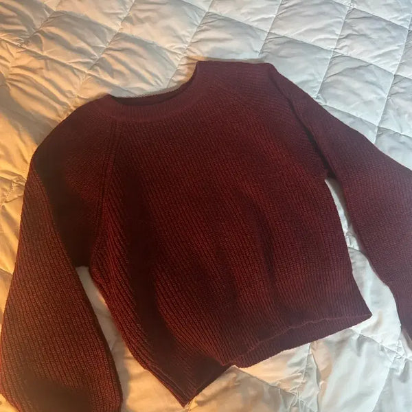 [BUNJANG] Red Round Neck Knit Sweater / 레드 라운드넥 니트