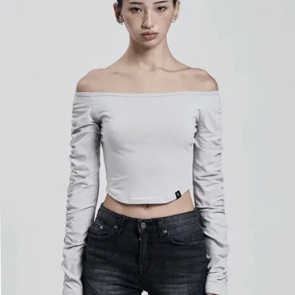 [BUNJANG] Synergy Shirring Off-Shoulder Top / 새상품!!) 시너진 셔링 오프숄더 탑