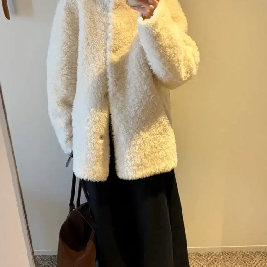 [BUNJANG] Shearling Fleece Coat Ivory / 뽀글이 양털 코트 아이보리