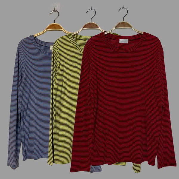 [BUNJANG] Striped Long Sleeve 3-Piece Bundle Set (Red, Yellow, Blue) / 스트라이프 잔줄 긴소매 레드 노랑 블루 3장 일괄 새상품