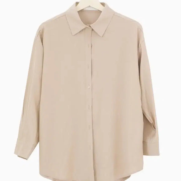 [BUNJANG] Beige Side Slit Long Shirt - New Arrival / 베이지 옆트임 롱셔츠 새상품
