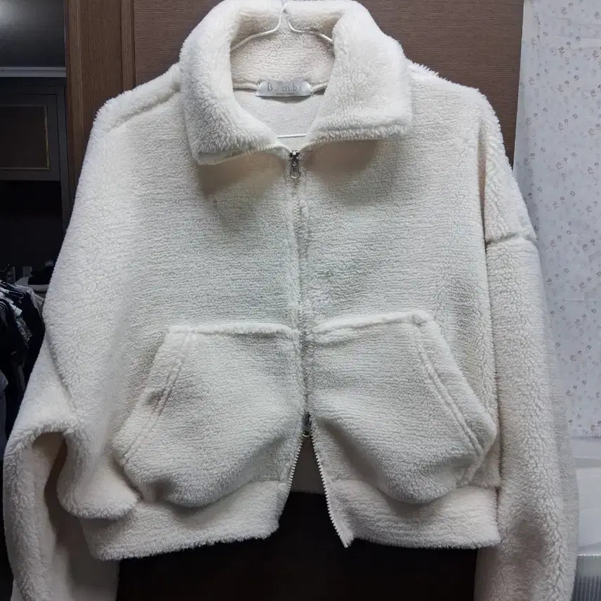 [BUNJANG] Ivory Fleece Zip-Up Jacket (One Size) / 뽀글이 집업 자켓 아이보리(프리)"초특가"