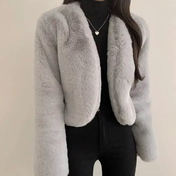 [BUNJANG] Gray Fur Jacket Jumper Coat / 퍼 자켓 그레이 점퍼 코트