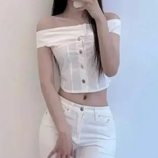 [BUNJANG] Off-Shoulder Blouse White / 오프숄더 블라우스 화이트