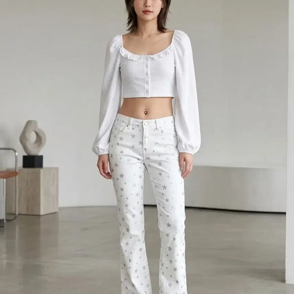 [BUNJANG] Frill Crop Blouse / 프릴 크롭 블라우스
