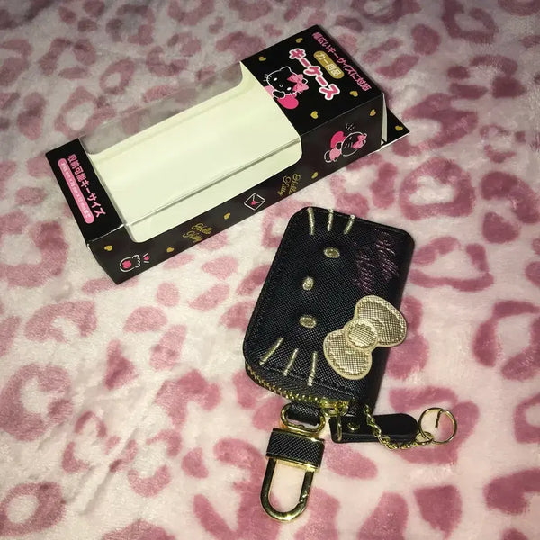 [BUNJANG] Sanrio Hello Kitty Black Kitty Leopard Print Glitter Pouch Keychain / 일본 정품 산리오 산엑스 헬로키티 블랙키티 갸루 호피 레오파드 키링 지갑 파우치 차키 케이스