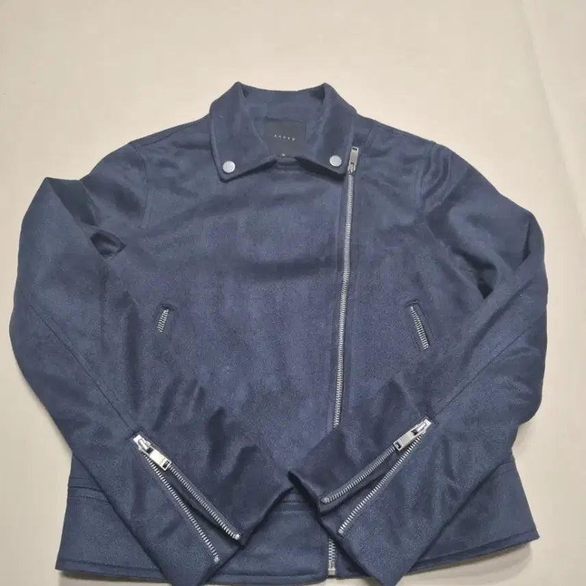 [BUNJANG] Suede Rider Jacket Navy/Gray / 스웨이드 라이더 자켓 네이비/그레이