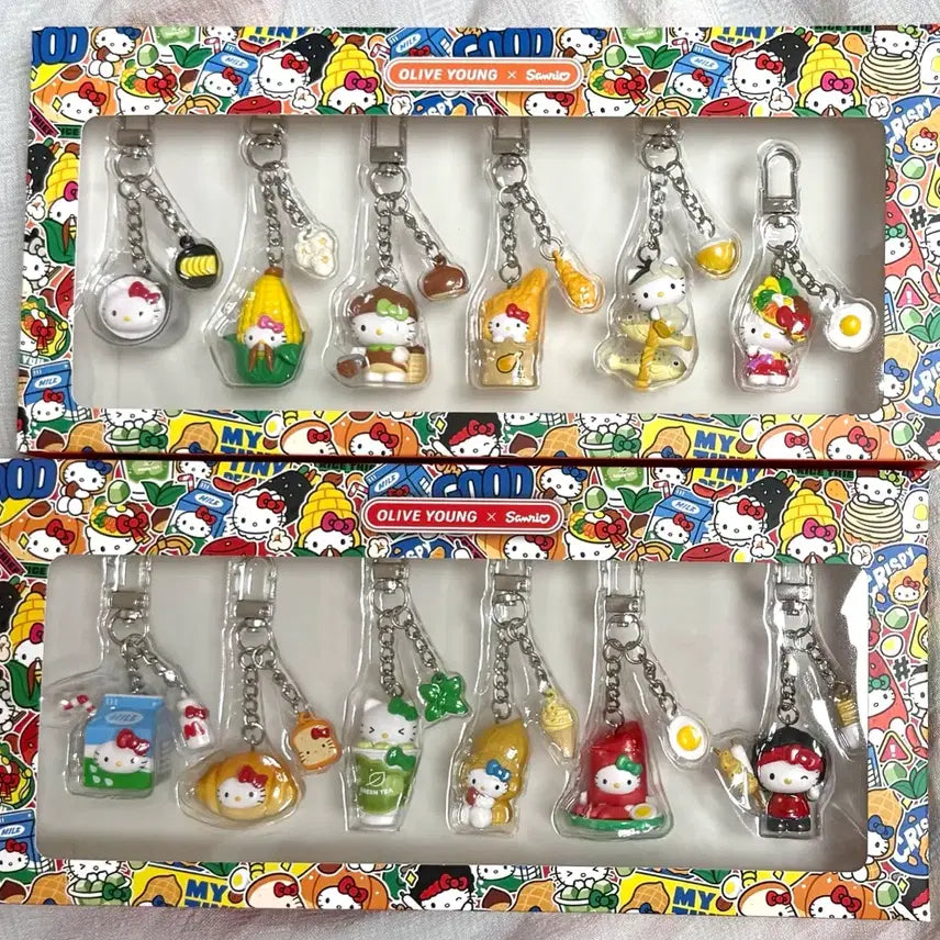 [BUNJANG] Olive Young Hello Kitty Keyring Snack Set & Meal Set (Sealed) / 올리브영 올영 헬로키티 키링 간식세트 식사세트 미개봉 판매합니다!