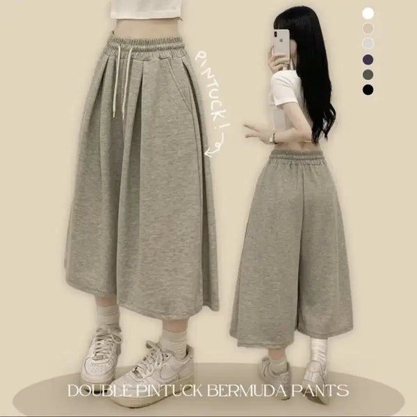 [BUNJANG] Double Pintuck Bermuda Pants Grey / 더블 핀턱 버뮤다 팬츠 그레이