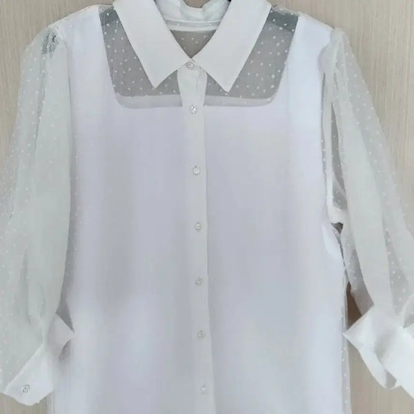 [BUNJANG] Minimum White Dot Blouse - Size 55 / 새제품.미니멈 화이트 도트 블라우스 55사이즈