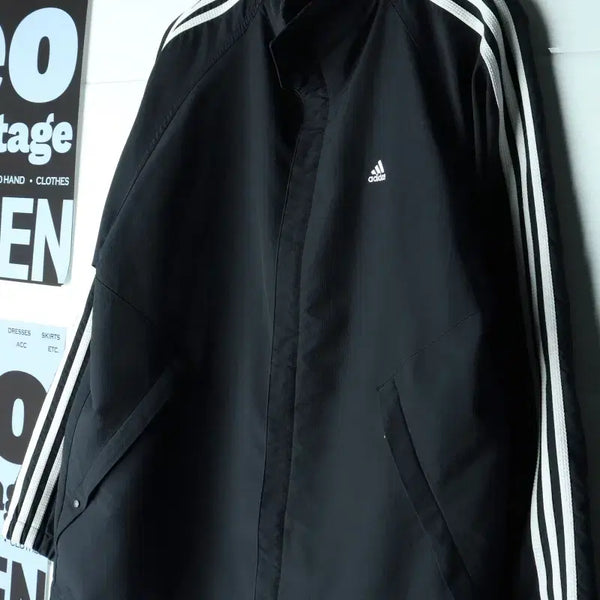 [BUNJANG] Adidas Full-Zip Windbreaker Jacket Black Three-Stripes H38734 / (L-2XL) 아디다스 집업 바람막이 점퍼자켓 블랙 삼선-H38734