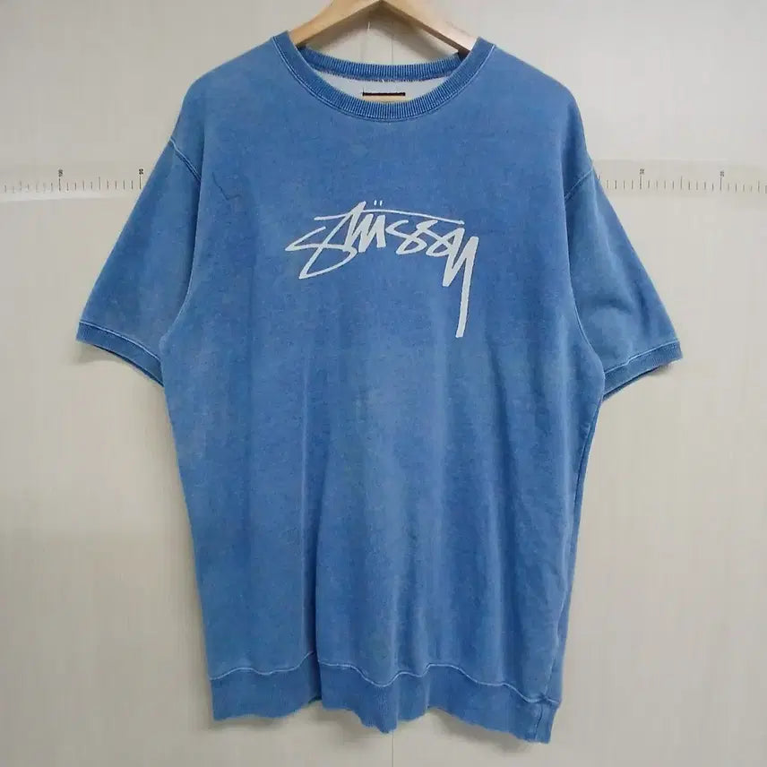 [BUNJANG] Stussy Washed Denim Short Sleeve Sweatshirt / 스투시 워싱 데님반팔 맨투맨