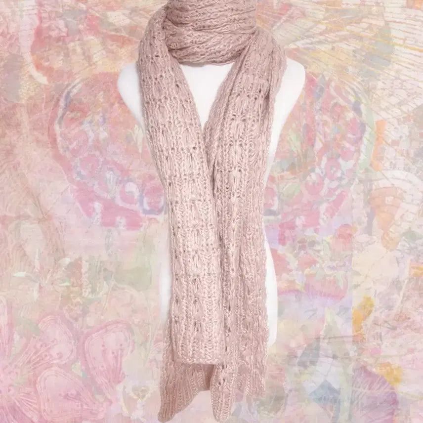 [BUNJANG] Fairy Crochet Layered Pink Muffler / 일본 페어리 크로셰 짜임 타래 핑크 레이어드 핀터깔 머플러