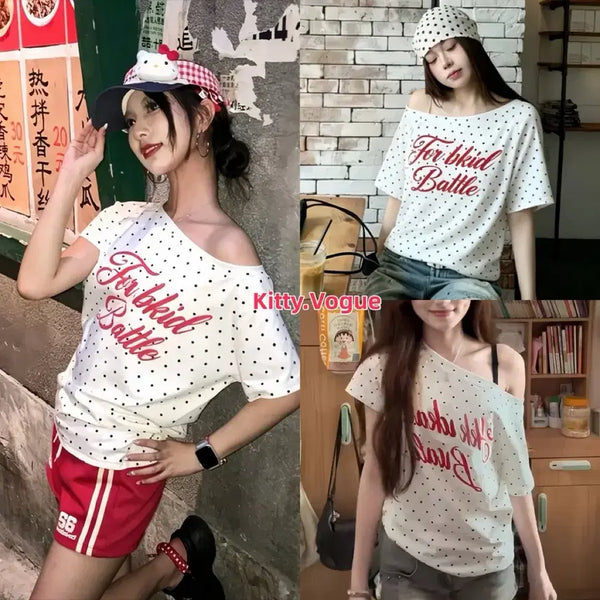 [BUNJANG] Y2k Water Drop Pattern Off-Shoulder Top / Y2k 물방울무늬 오프숄더