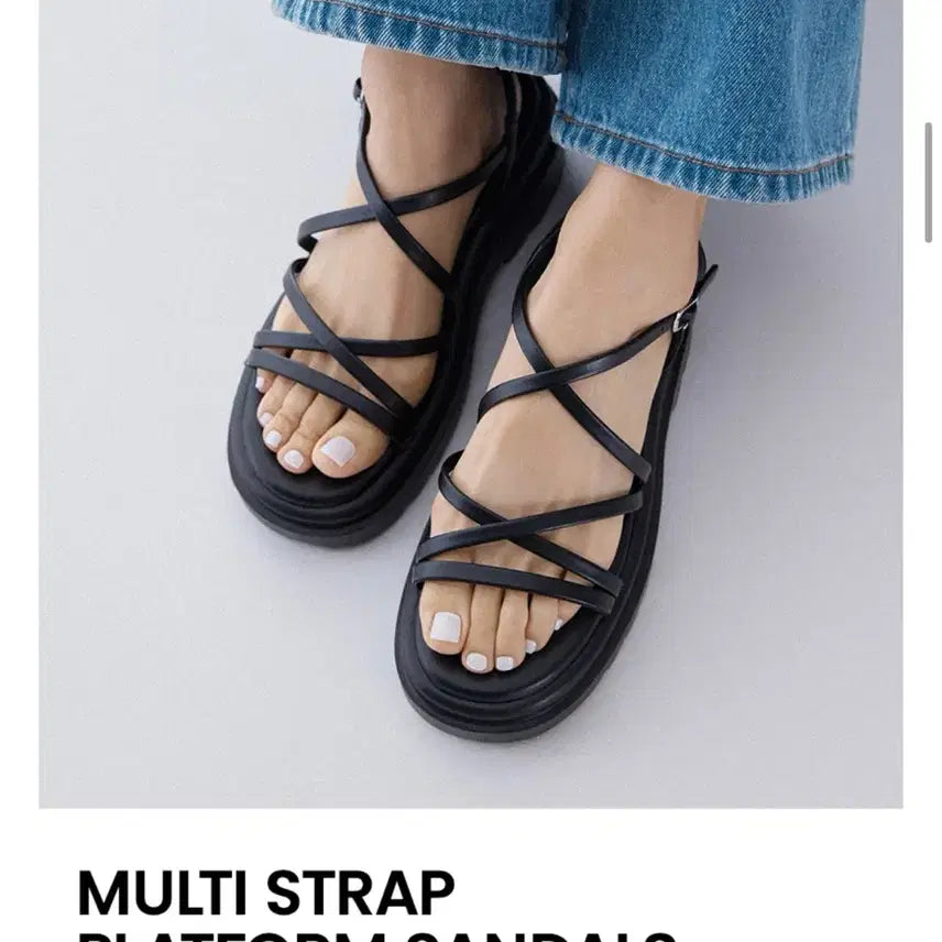 [BUNJANG] Shoopen Multi-Strap Platform Sandals Black / 슈펜 멀티스트랩 플랫폼 샌들 블랙 [230mm]