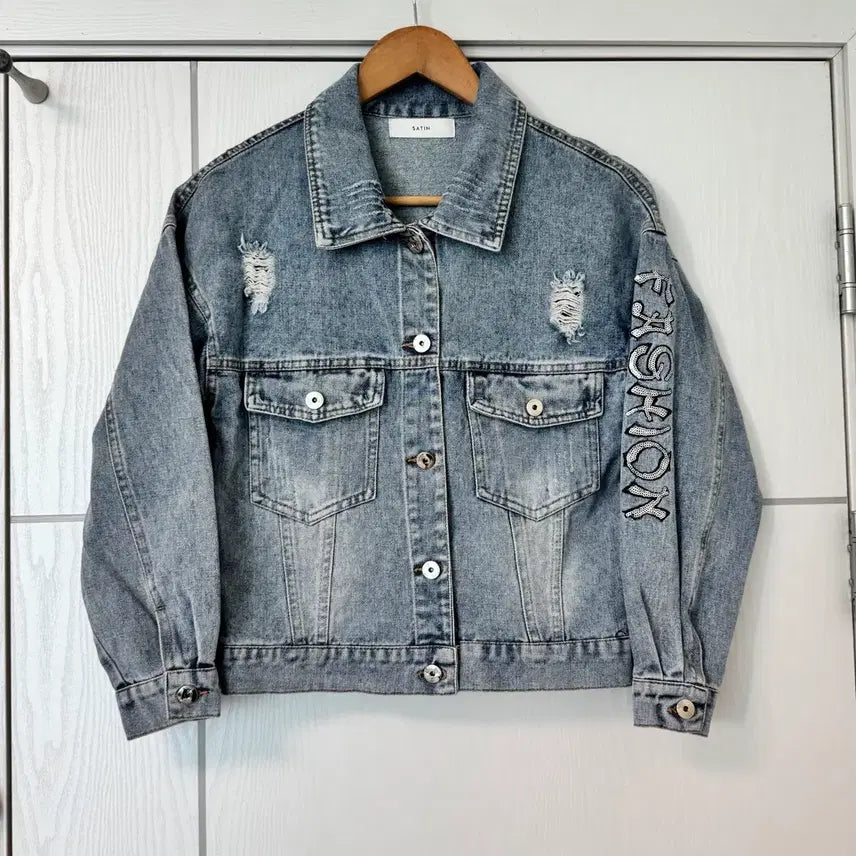 [BUNJANG] Shatin Satin Denim Jacket (Free Size) / SATIN 샤틴 데님 자켓(FREE)