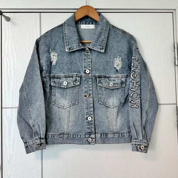 [BUNJANG] Shatin Satin Denim Jacket (Free Size) / SATIN 샤틴 데님 자켓(FREE)