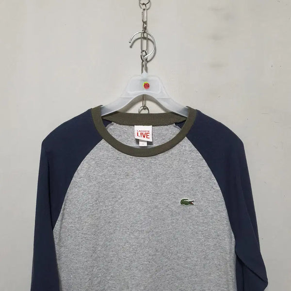 [BUNJANG] Lacoste Spring/Fall Long Sleeve T-Shirt - Grey/Navy / 1714) 라코스테 춘추 긴팔티셔츠 90