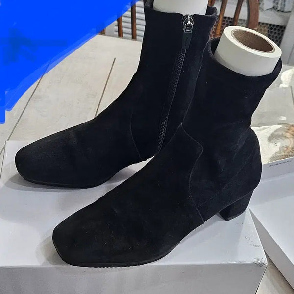 [BUNJANG] Mook Black Suede Ankle Boots 4cm Heel / 무크 블랙 스웨이드 앵클 부츠235