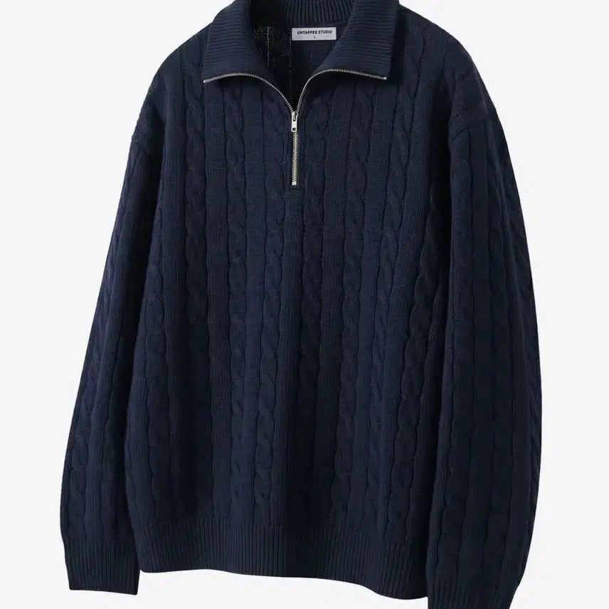 [BUNJANG] Untact Studio Oversized Cable Half-Zip Collar Knit / [언탭트 스튜디오] 오버핏 케이블 반집업 카라 니트