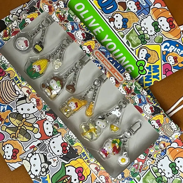 [BUNJANG] Olive Young Hello Kitty Figure Keychain Dining Set / 올리브영 헬로키티 피규어 키링 키티 식사 세트