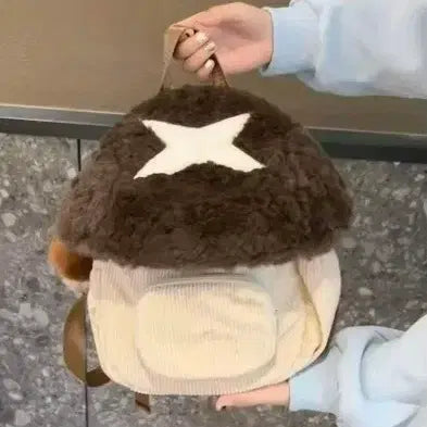 [BUNJANG] Mushroom Corduroy Mini Backpack - Brown / 버섯 모양 코듀로이 미니 백팩 브라운