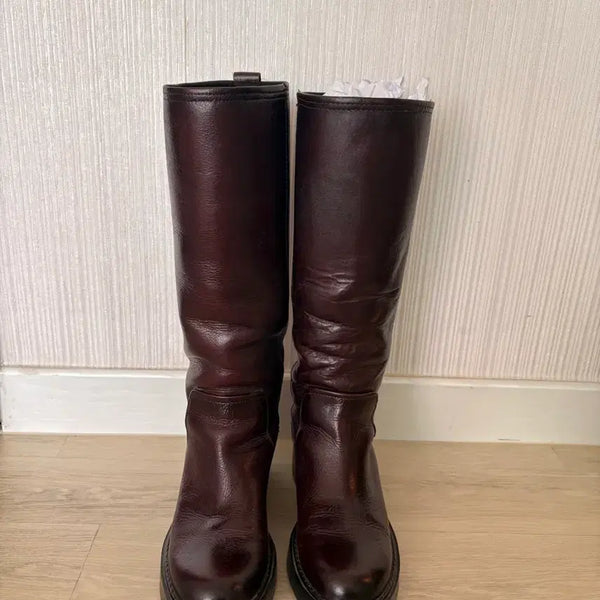 [BUNJANG] Burgundy Leather Long Boots / 버건디 소가죽 롱부츠