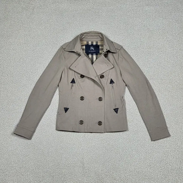 [BUNJANG] Burberry London Leather Patch Short Double Trench Jacket / [버버리] 런던 레더 패치 더블 숏 트렌치 자켓 | A00783