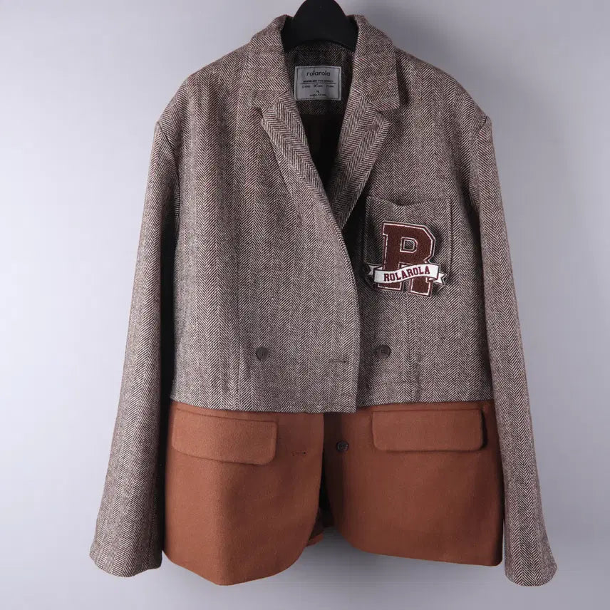 [BUNJANG] Rolarola Herringbone Two-tone Patch Jacket (Brown) / (여성) 로라로라(rolarola) 헤링본 투톤 패치 자켓 (Brown) (F)