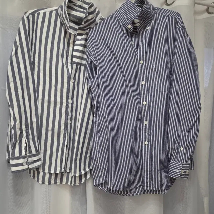 [BUNJANG] Men's Striped Shirts (2-Piece Bundle) Navy / (1회 착용) 남성 스트라이프 셔츠 2종 일괄 100 사이즈 네이비