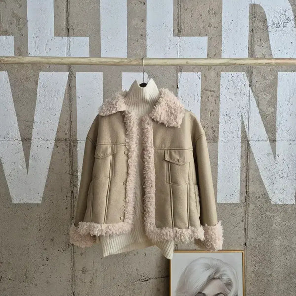 [BUNJANG] Women's Faux Leather Shearling Lined Jacket / 무스탕 레자 자켓