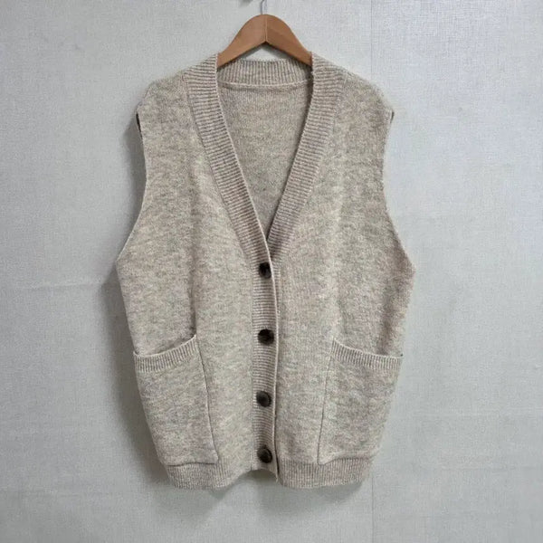 [BUNJANG] Women's Oversized Knit Vest Beige / 여성 오버핏 니트 조끼 베스트 베이지 F JJ3933