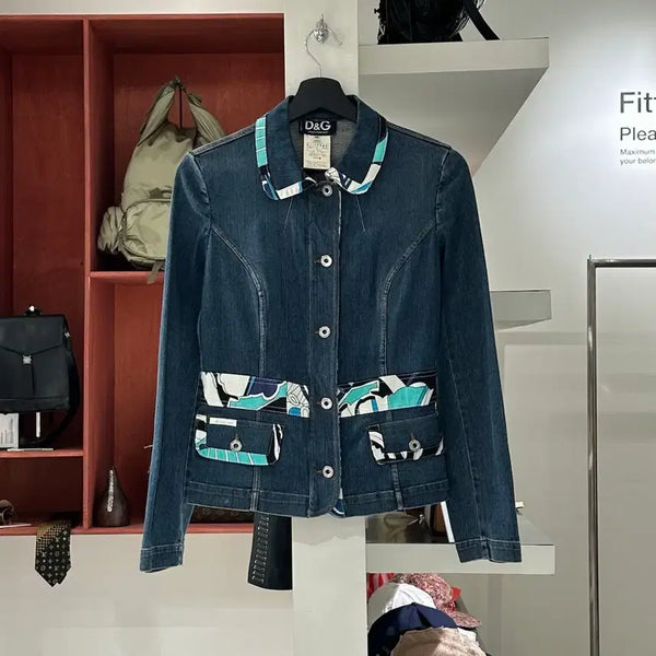 [BUNJANG] Dolce & Gabbana Geometric Pattern Vintage Denim Jacket / 돌체 앤 가바나 지오메트릭 패턴 빈티지 데님 자켓